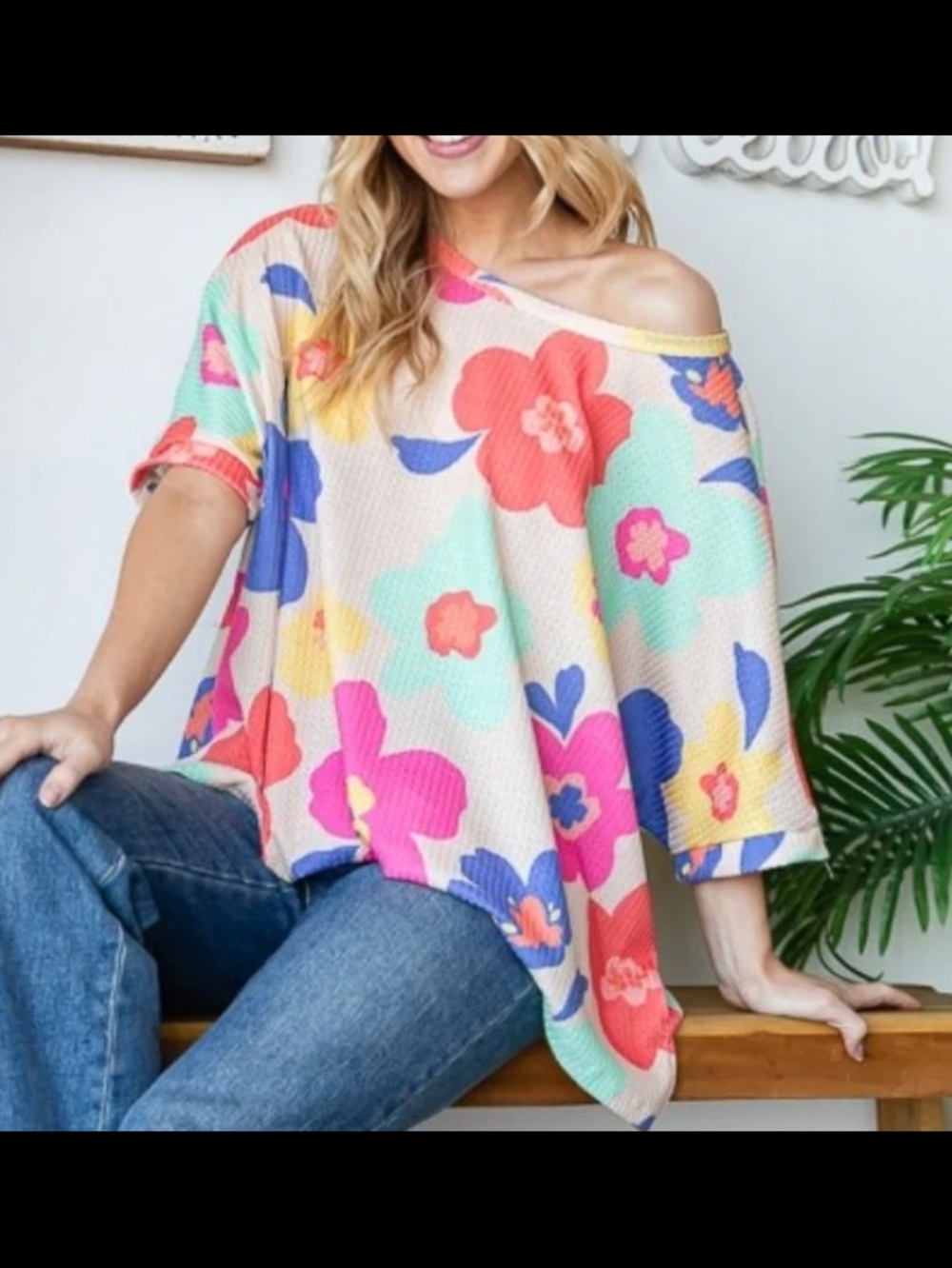 HOPELY Floral Waffle Oversize T-Shirt